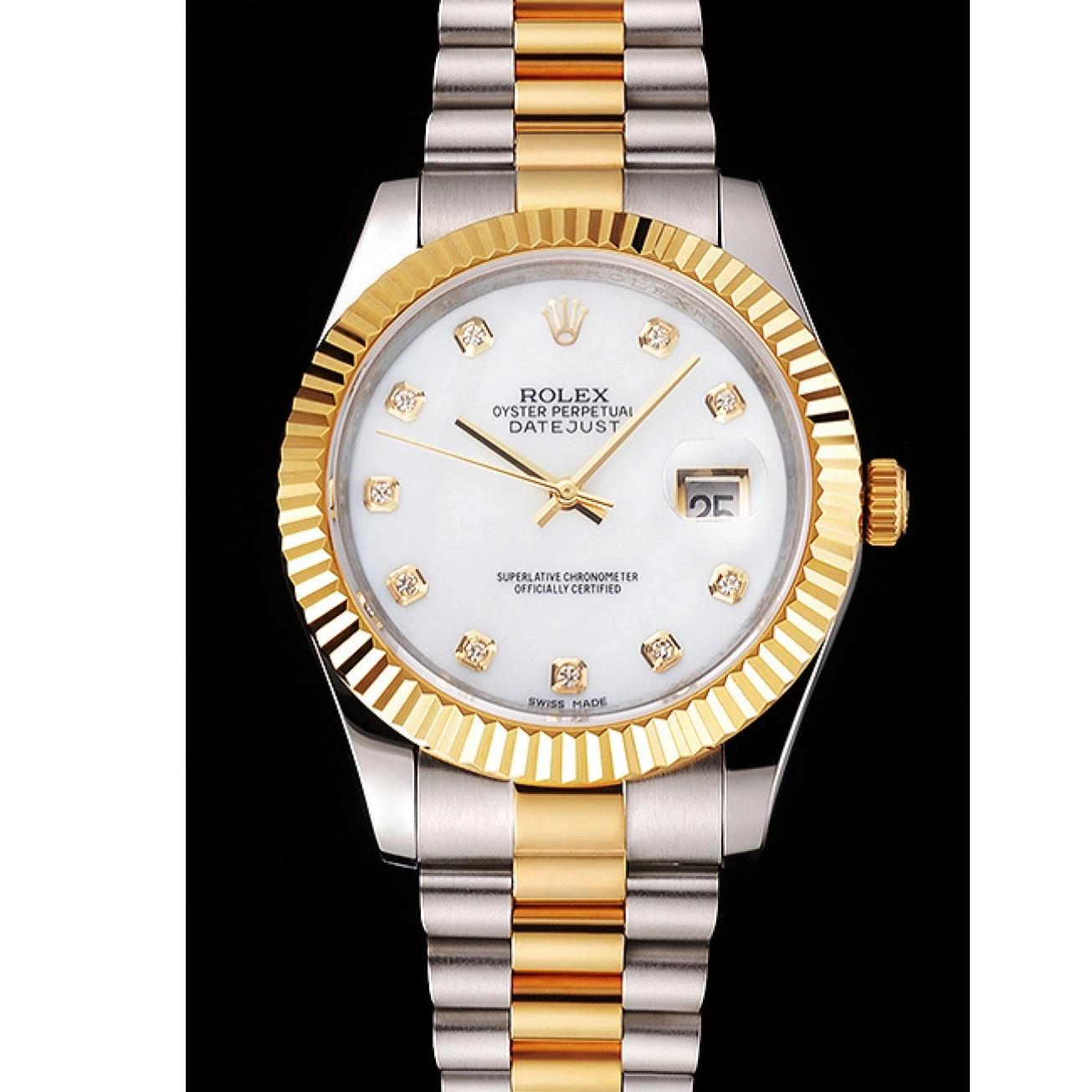 Aaa fake watches Swiss Rolex White Datejust Hour Bezel Two Tone Marks Stainless Gold Diamond Steel Dial Bracelet Case 0514